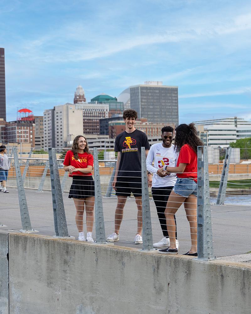 Students in Des Moines at the riverwalk